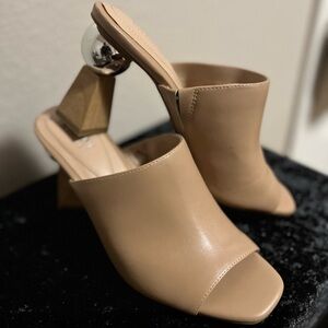 Alfani Step Flex Nude Mule Heels | Modern Block Heel | Slip-On